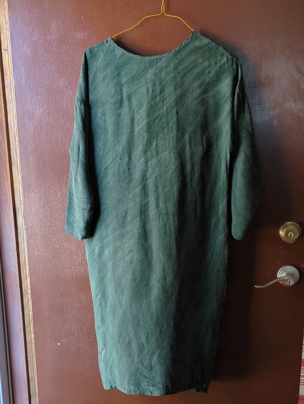 Minimal Long Sleeve Shift Dress in Dark Green